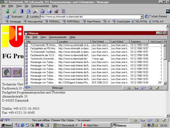  Netscape Communicator mit History-Liste 